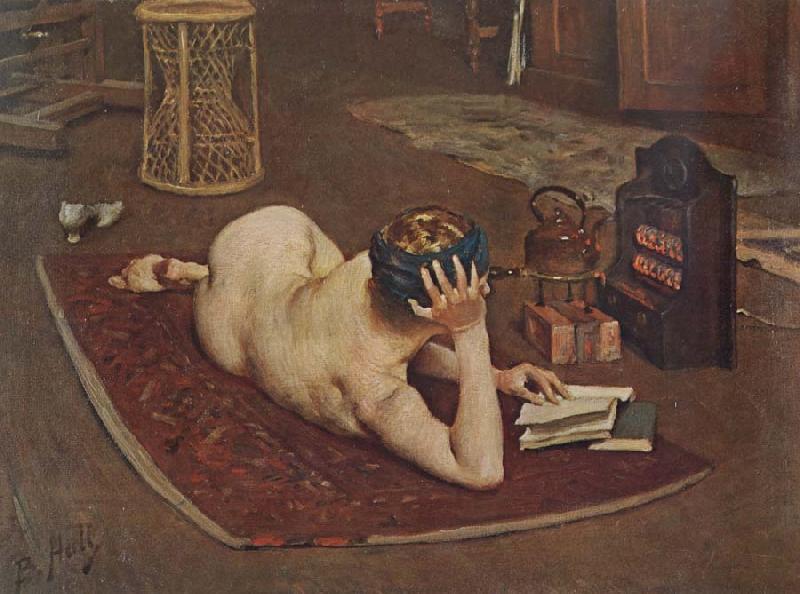 Bernard Hall Nude Reading at studio fire China oil painting art